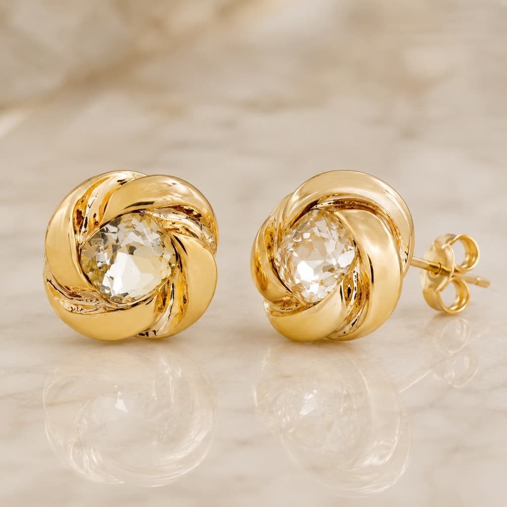 BRINCO FLOR ORGÂNICA COM STRASS - BIJUTERIA FINA - Dourado