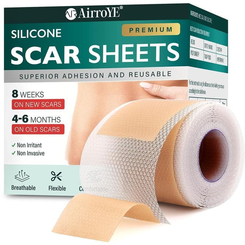 AirroYE Adesivos de Silicone para Cicatrizes, Fita para Cicatrizes (Rolo de 1,6"x120"-3M) Reutilizável, Remoção Eficaz d