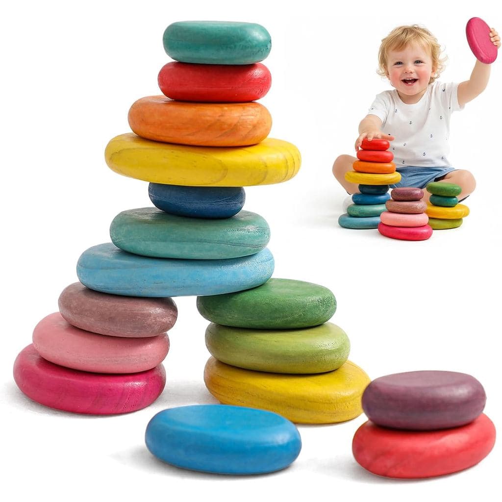 As pedras empilháveis extra grandes OESSUF são adequadas para crianças de 1 a 3 anos, brinquedos Montessori de madeira c