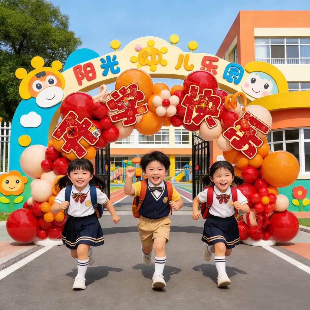 Escola jardim de infância escola cerimônia arco atmosfera cerimônia decoração cena Layout balão conjunto suprimentos