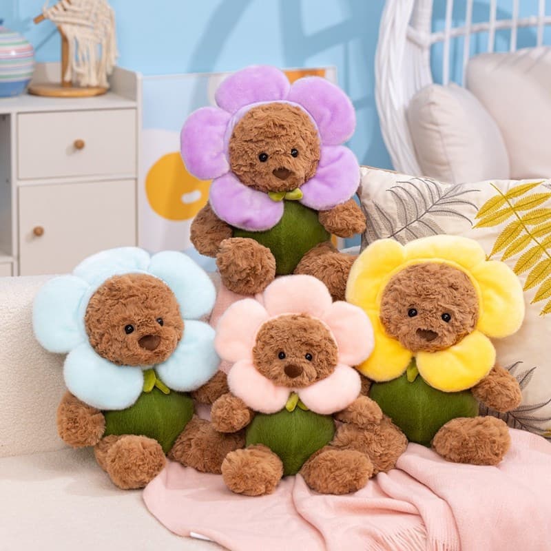 Conjunto de Brinquedos de Pelúcia Urso Florido - Urso de Pelúcia Fofo com Tiara de Flores Coloridas, Urso de Pelúcia Mac