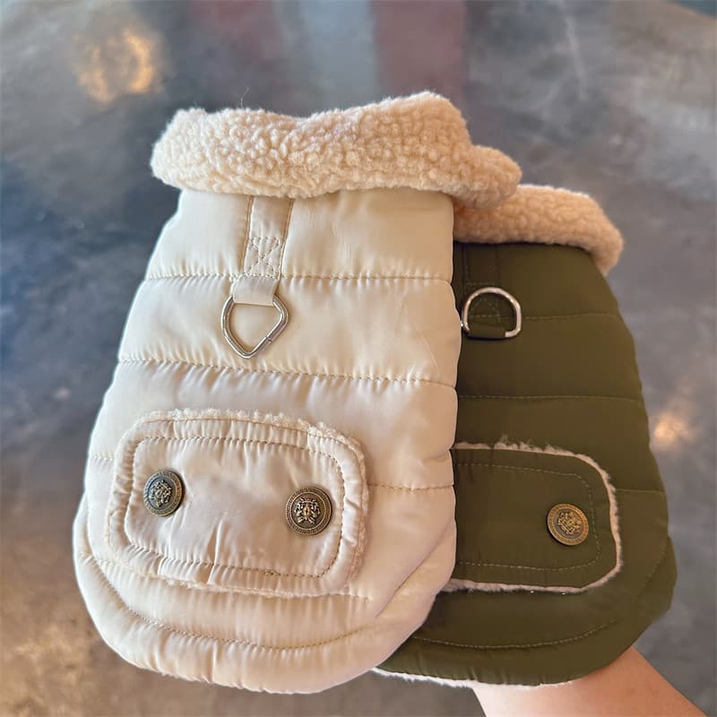 Roupas de cachorro Teddy Bichon filhote de cachorro inverno usar gola de pele quente passeio tração Pet filhote de cacho