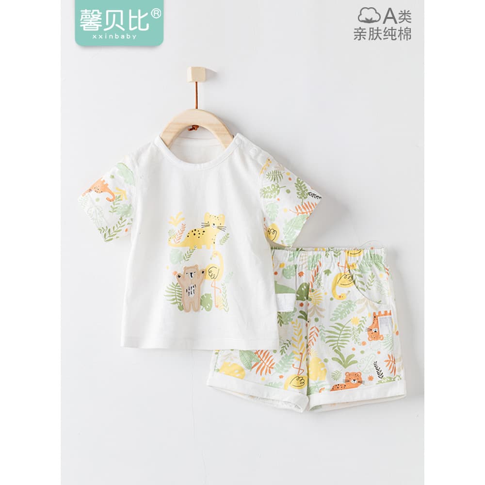 Xin Babe bebê puro algodão manga curta terno verão estilo fino bebê Homewear pijamas meia manga camiseta Shorts roupas d