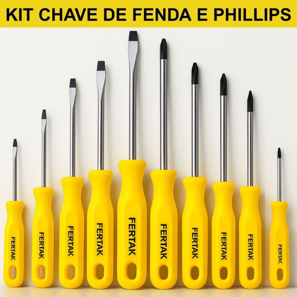 Jogo Chaves de Fenda e Phillips 10 Peças Kit De Chave Profissional Magnética - Fertak