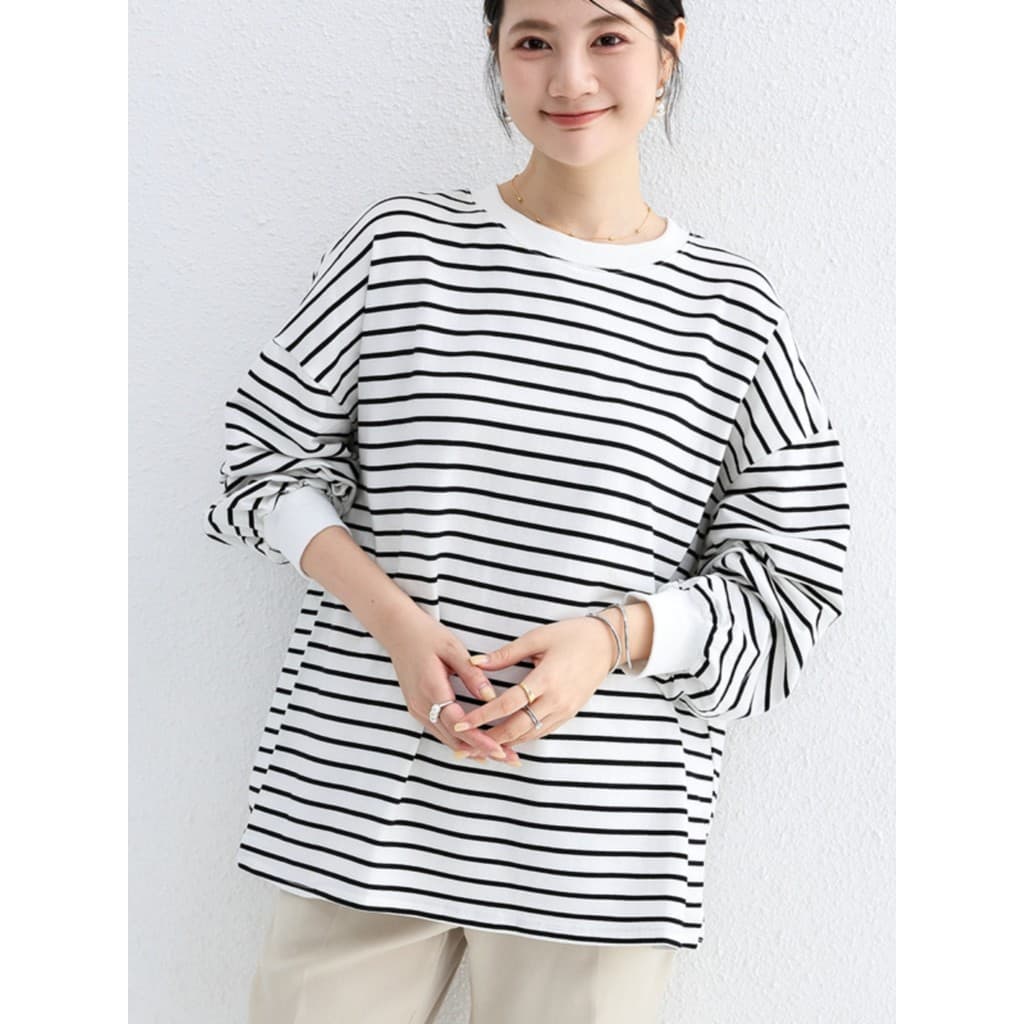 Versão coreana novo estilo outono listrado moletom manga longa feminino solto simples Casual algodão camisa de fundo em