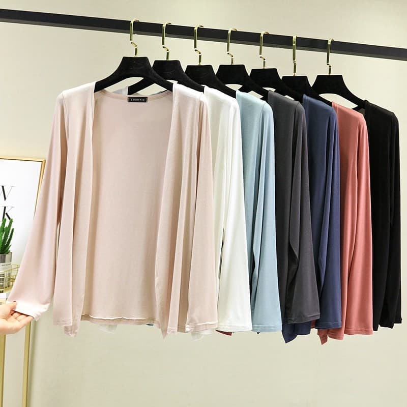 Primavera verão estilo fino Modal curto Cardigan xale jaqueta feminina versão coreana exterior usar protetor solar camis