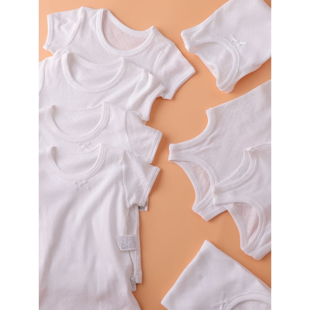 Camiseta branca pura infantil de duas peças, meninos, meninas, malha de algodão puro, manga curta, médio, grande, fina,