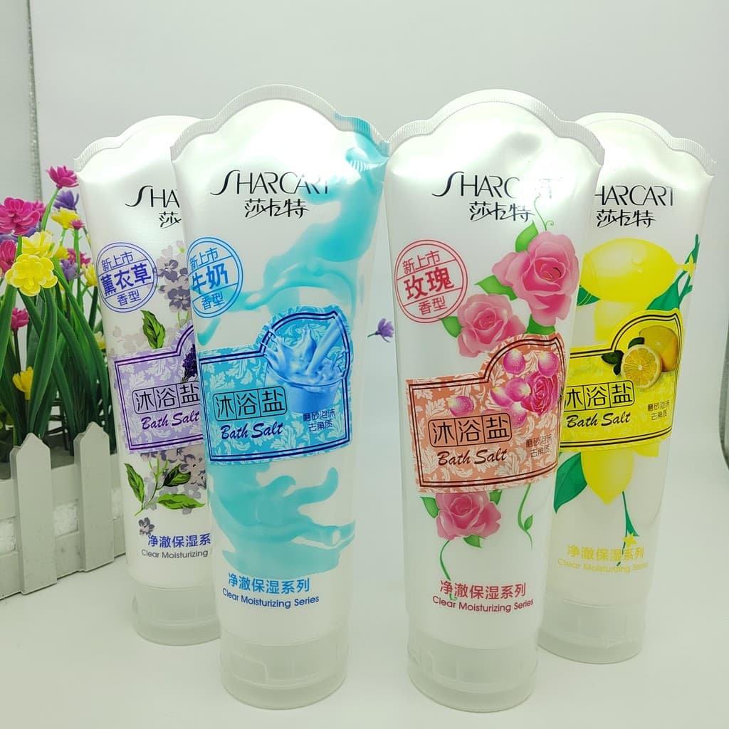 4 pçs Sacat sal de banho 600g gel de banho esfregando sal de banho limpeza da pele gel de banho refrescante cauda redond