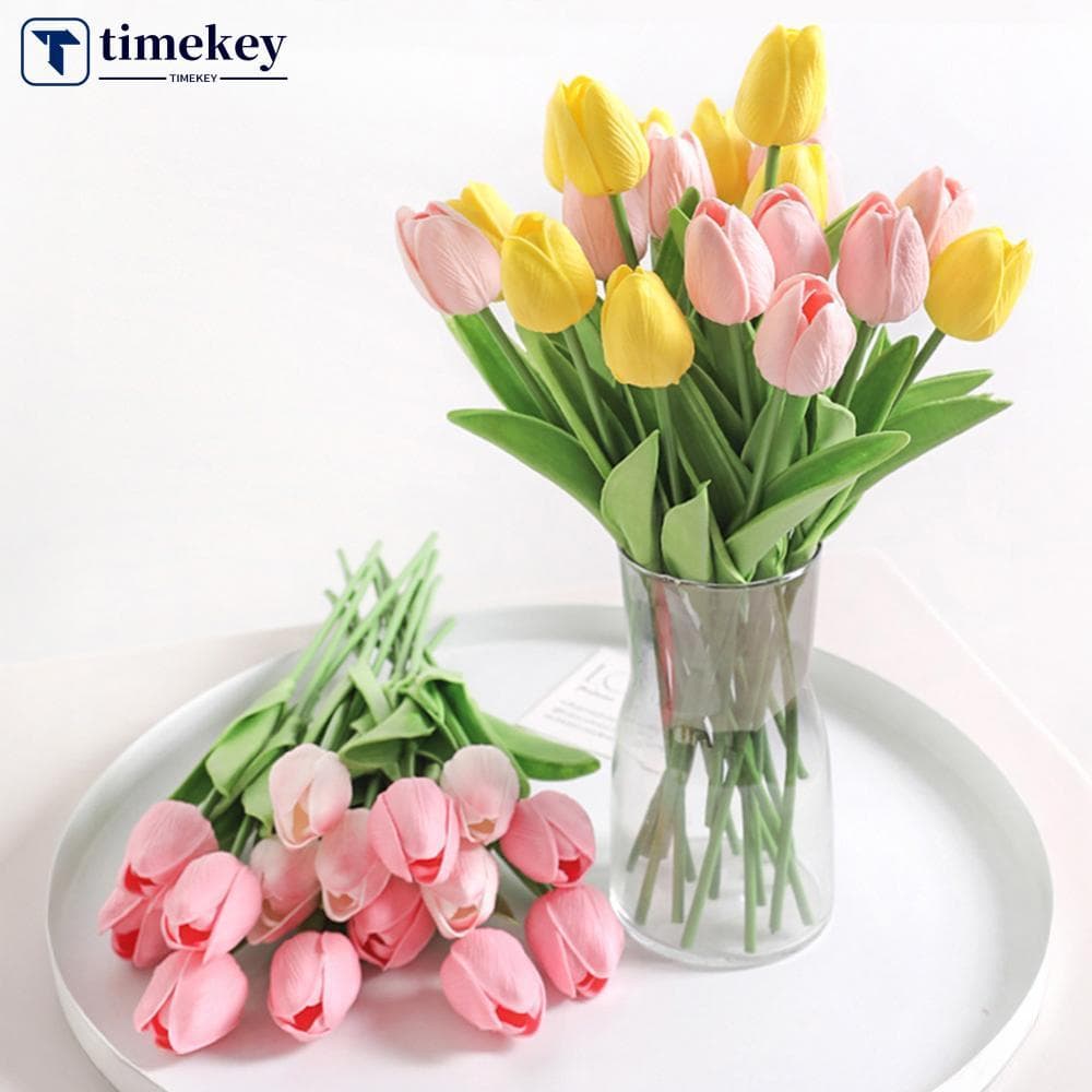TIMEKEY 10 Unidades De Buquê De Tulipas Falsas PU Flores Artificiais Para Decoração De Casamento Em Casa Mini Planta Fal