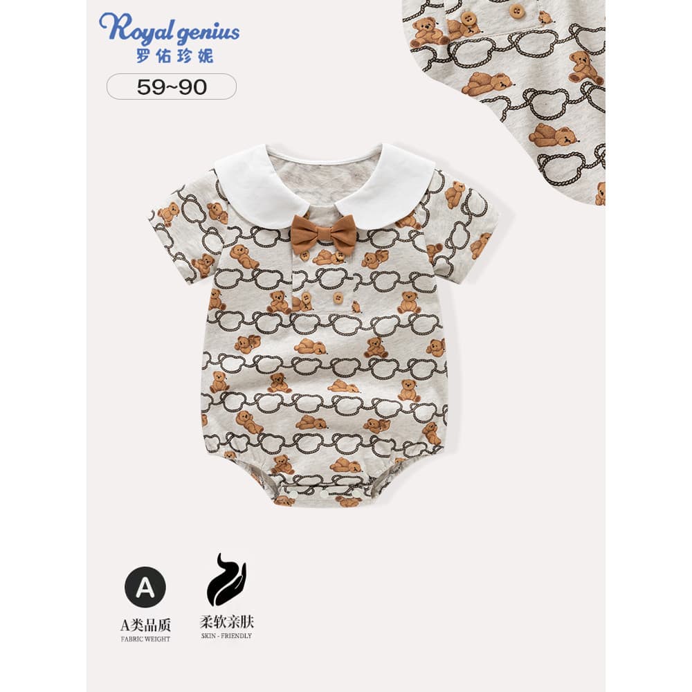 Bebê 2025 verão novo estilo roupas de bebê moda cavalheiro estilo falso de duas peças estilo ocidental macacão de uma pe