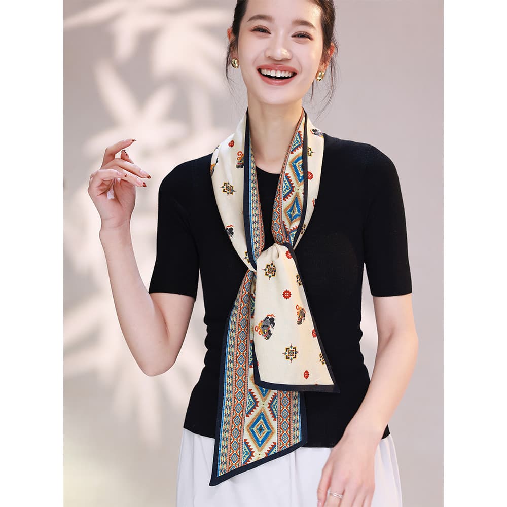 Lenço longo listrado de lã de seda pequeno lenço de seda senhoras 2026 novo estilo primavera luz luxo High-End sentiment