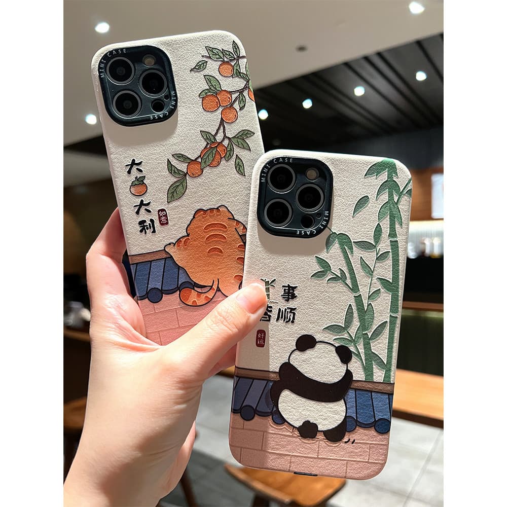 Guofeng Tudo É Shun Adequado para iphone15 Capa de telefone 14promax Apple 13 Capa de Silicone 15pro Panda Texto 12 Maci