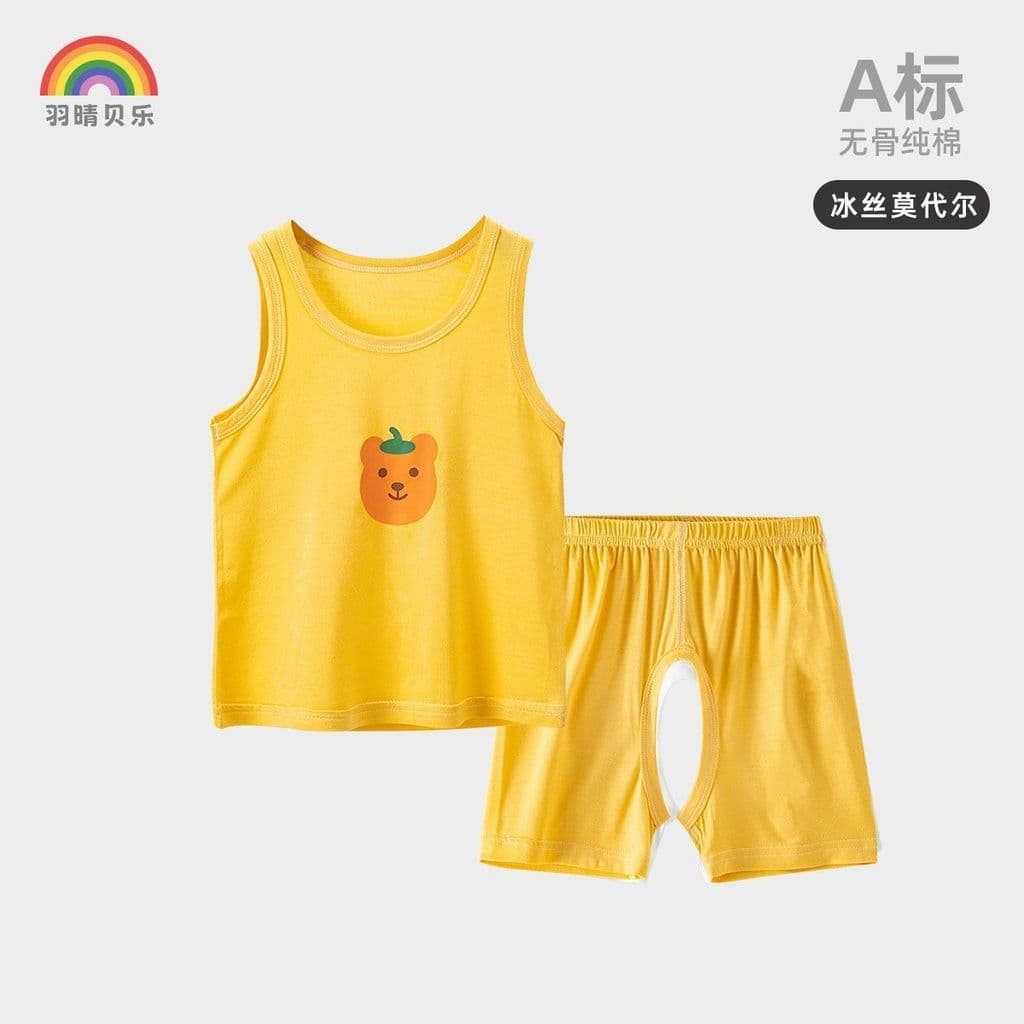 Bebê verão meninos meninas colete Shorts terno virilha aberta arquivo criança sem mangas Modal roupas de seda gelo crian