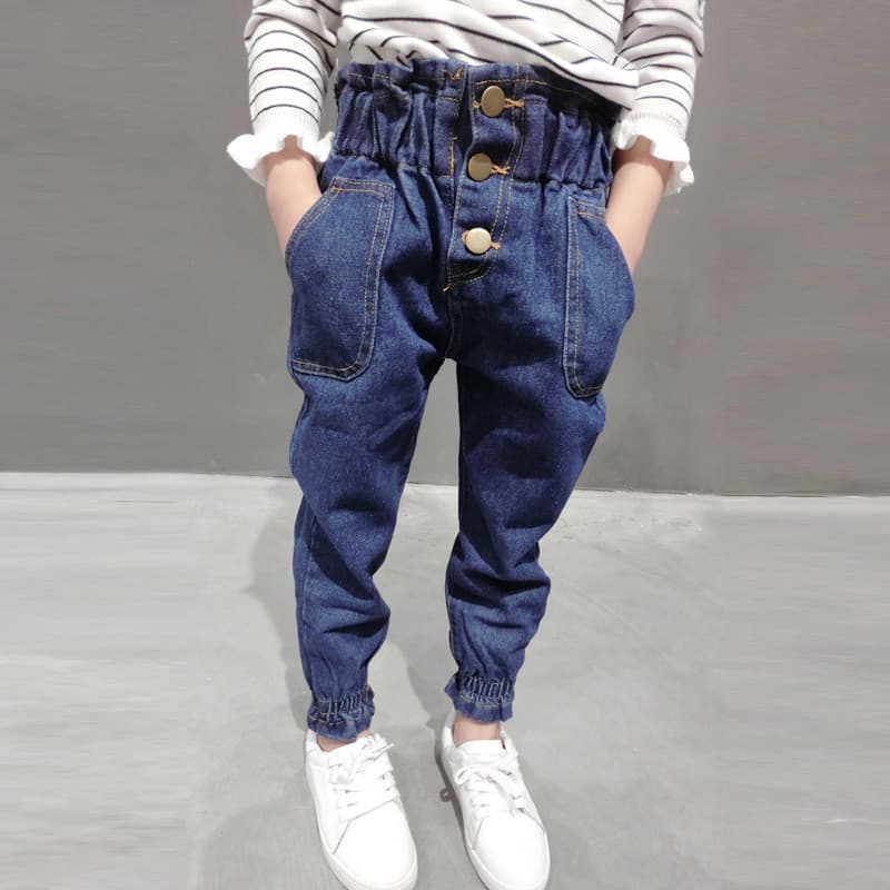 2025 primavera outono roupas infantis meninas Jeans novo estilo 2-8 anos de idade calças casuais soltas calças cruzadas