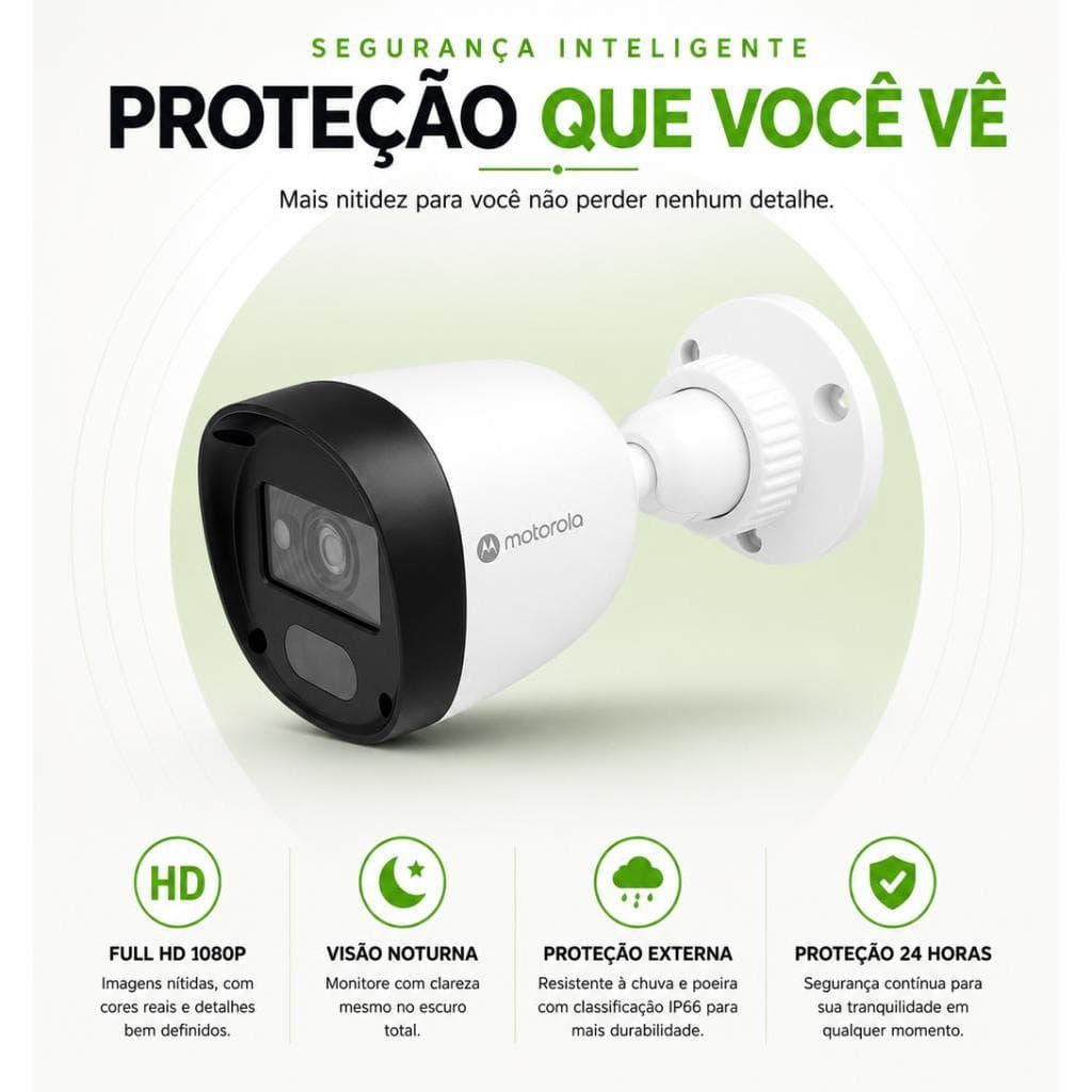 Câmera de Segurança Bullet Externa Motorola Full HD 2MP IR 20m Lente 2.8mm 4 em 1 MTABP022603