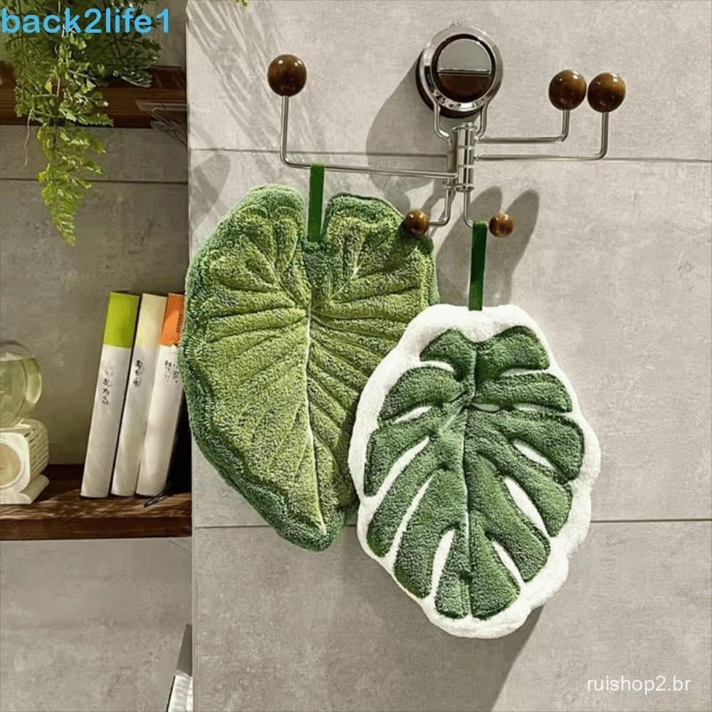 BACK2LIFE1 Toalha De Mão Em Forma De Folha De 2 Peças , Cozinha Absorvente Suspensa Banheiro Macia Espessada