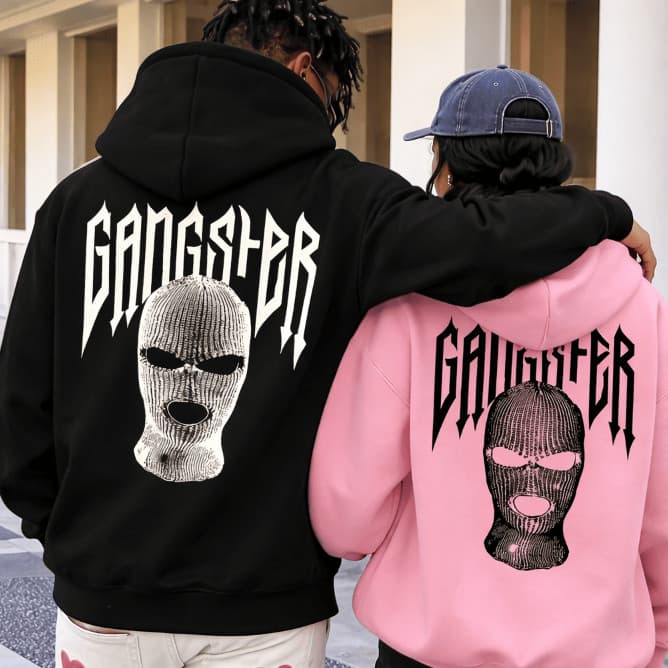 Kit 2 Unidades Moletom Canguru Algodão Casal Gangster Dia dos Namorados Streetwear Hip Hop Y2k Sty