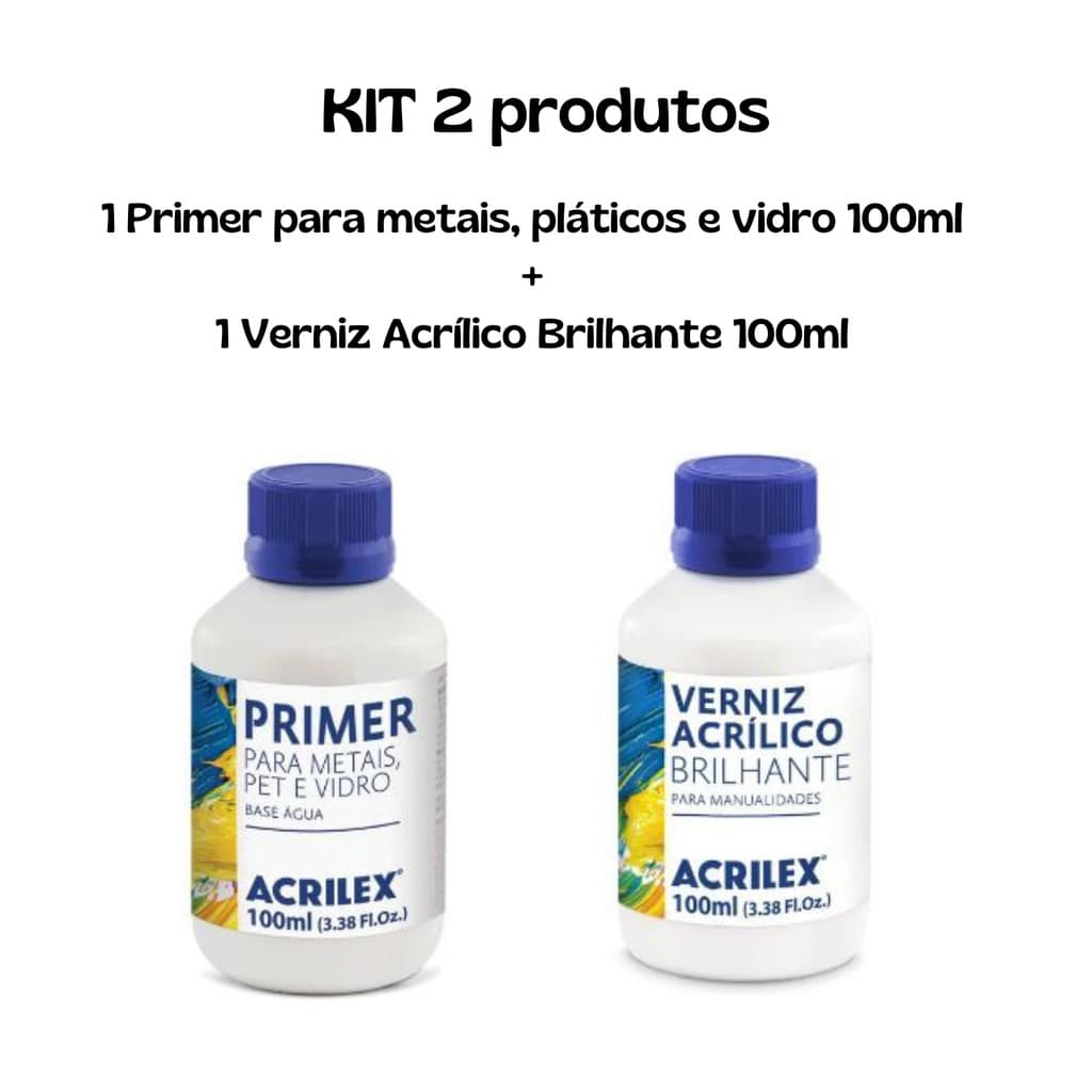 Kit 1 Primer 100ml + 1 Verniz Acrílico Brilhante 100ml Acrilex