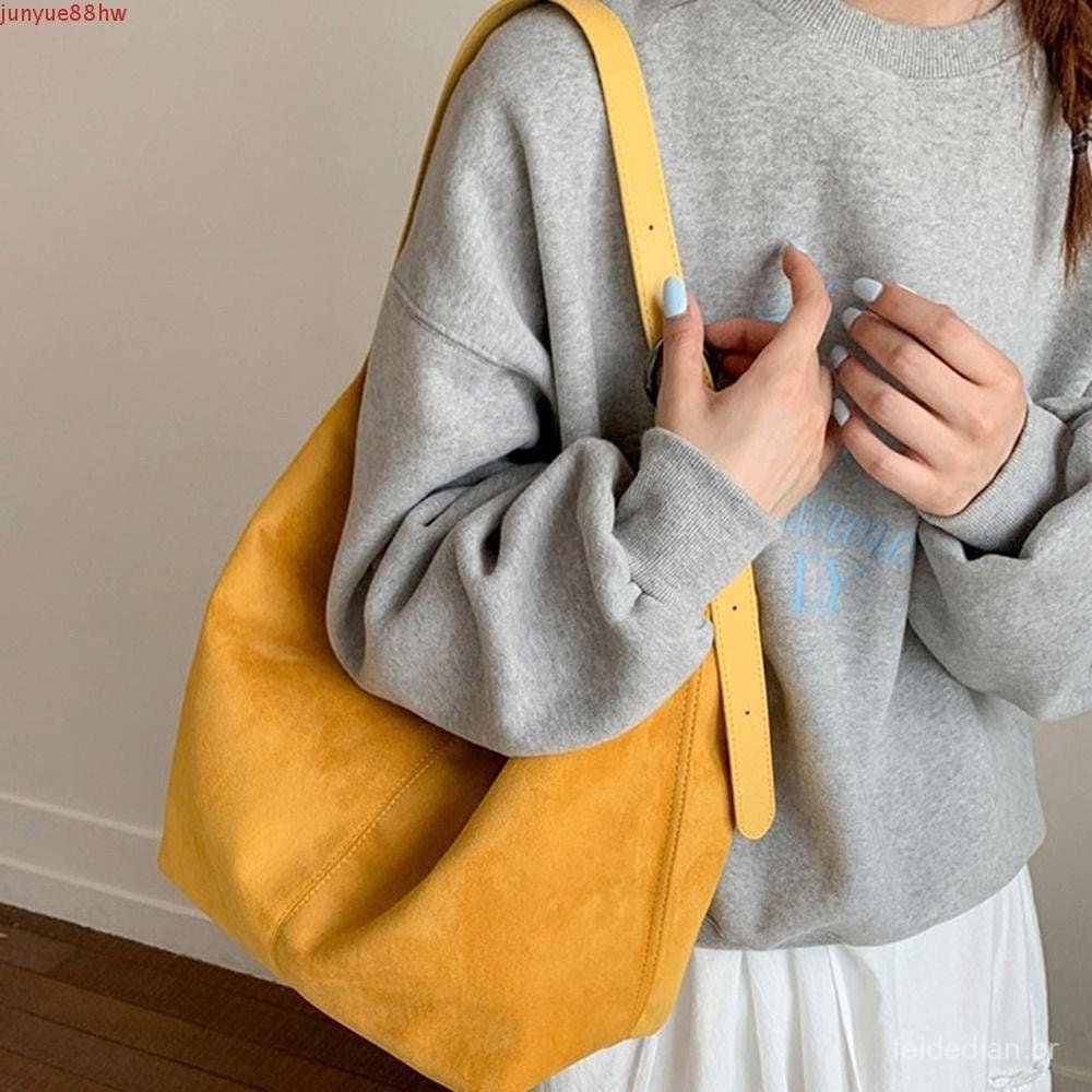 JUNYUE Bolsa Hobo Fosca De Camurça , Crossbody Vintage Com Zíper De Cor Sólida , Sacola Feminina Estilo Coreano