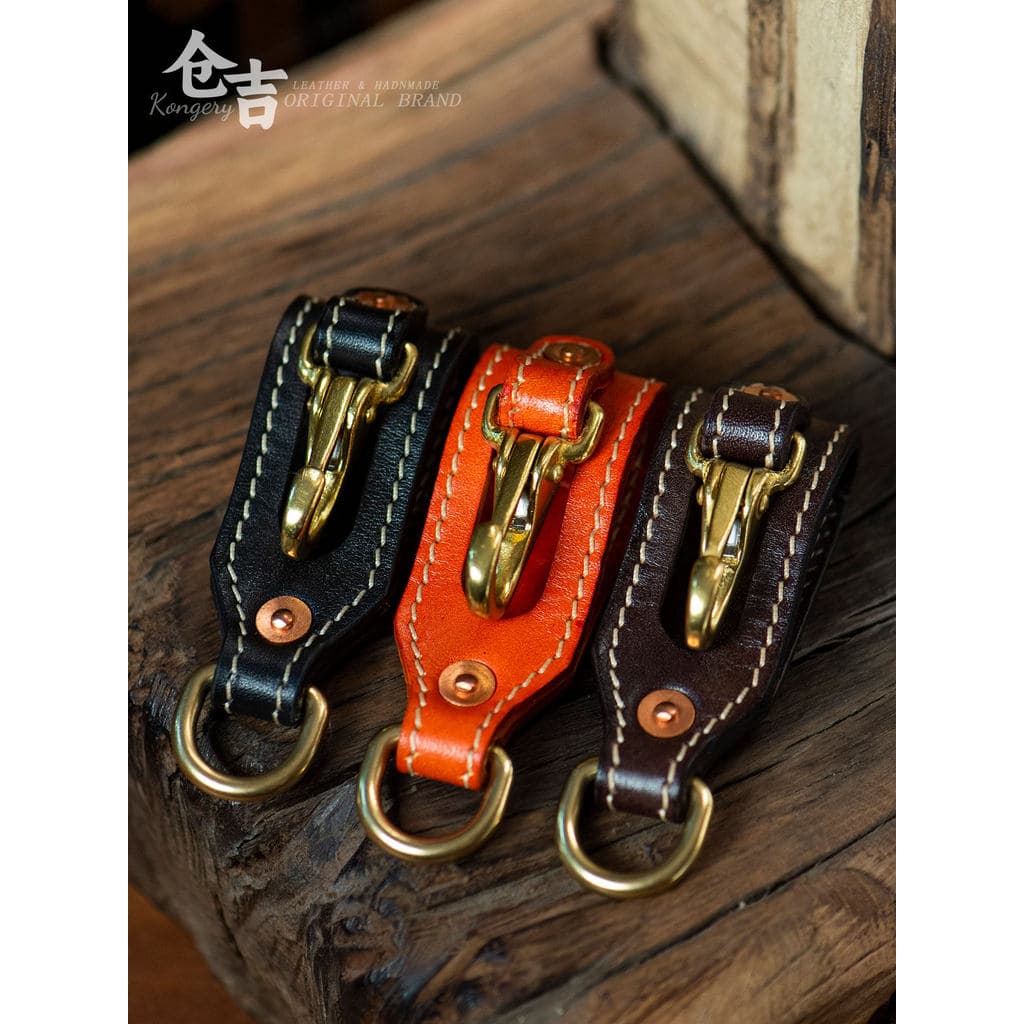 Chaveiro Cangyoshi!Cinto usado à mão, primeira camada de couro, chaveiro de latão, pendurado, bolsa de cintura, esportes