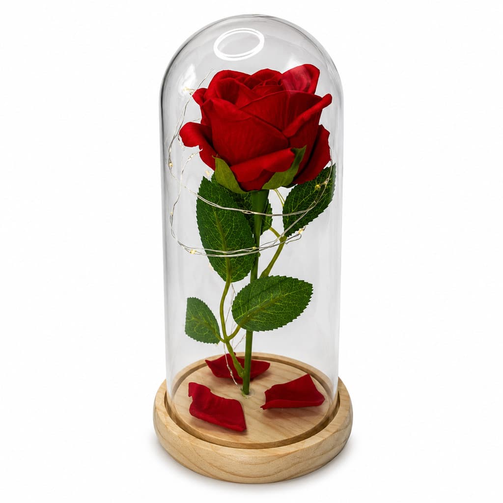 ROSA VERMELHA NA CÚPULA COM LED  DIA DOS NAMORADOS 21CM 4197