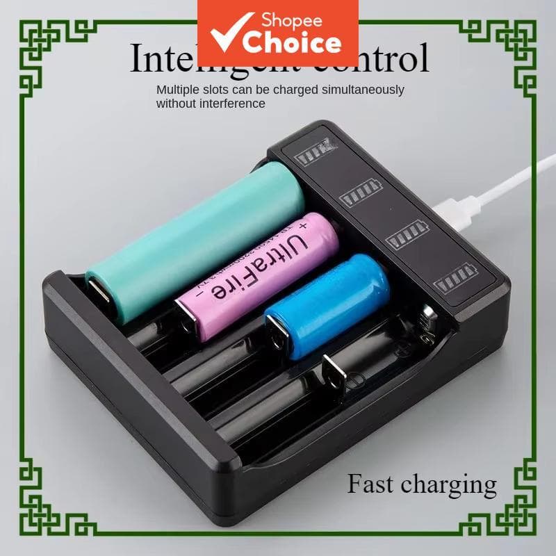 Carregador Universal de Bateria com Cabo Indicador LED 3.7V Inteligente e Rápido para Baterias de Lítio Recarregáveis
