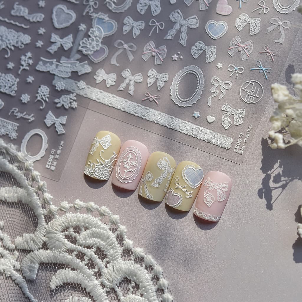 Xiaohongshu mesmo estilo de alta sentido fada em relevo Manicure adesivos à prova dwaterproof água adesivo oco janela mo