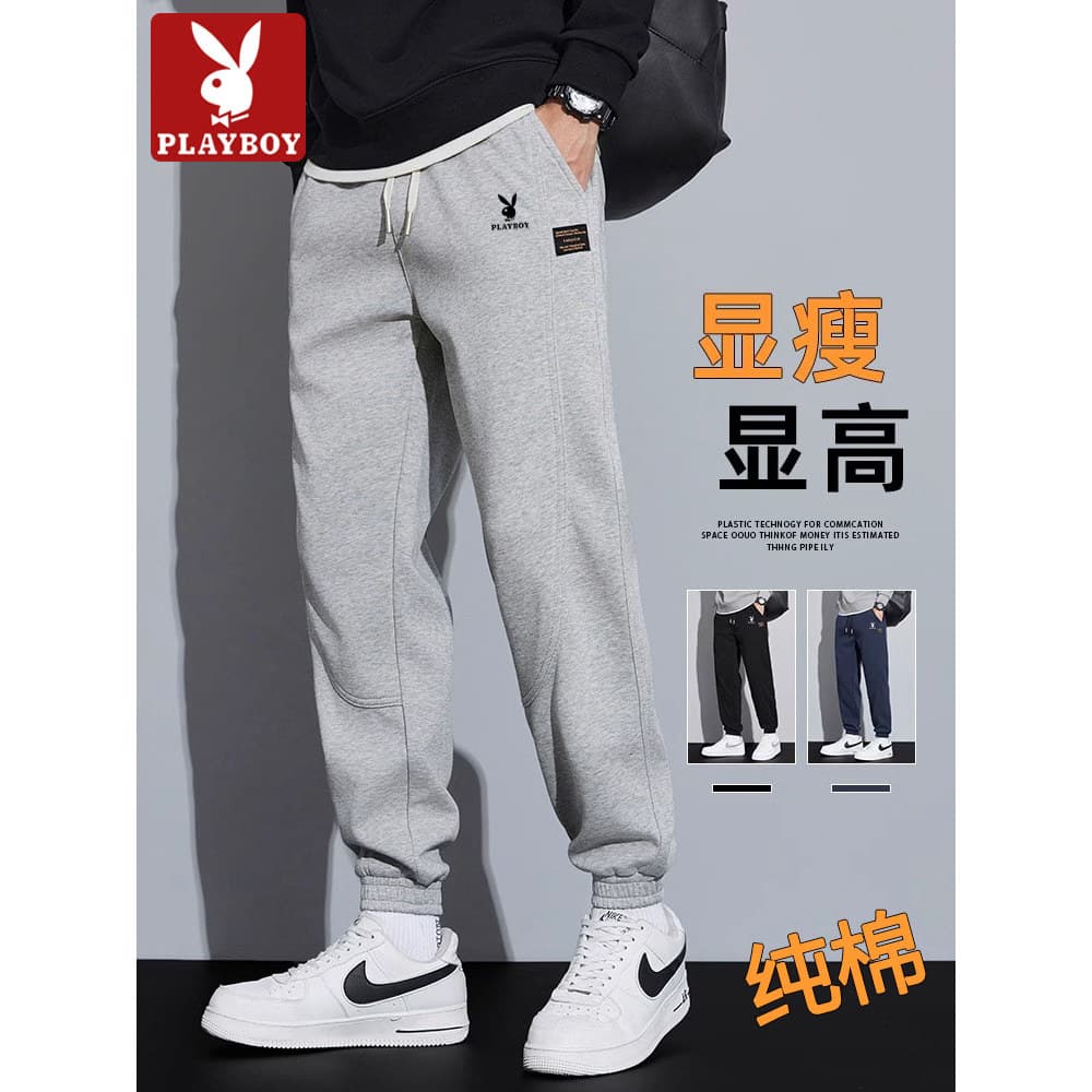 Playboy puro algodão calças casuais masculinas primavera outono novo estilo solto elástico Leggings Sweatpants na moda c