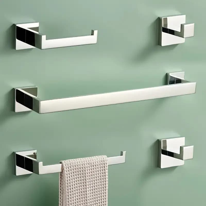 Kit Acessórios Banheiro Lavabo 5 Peças Aço Inox 304 Preto e Prateado S3