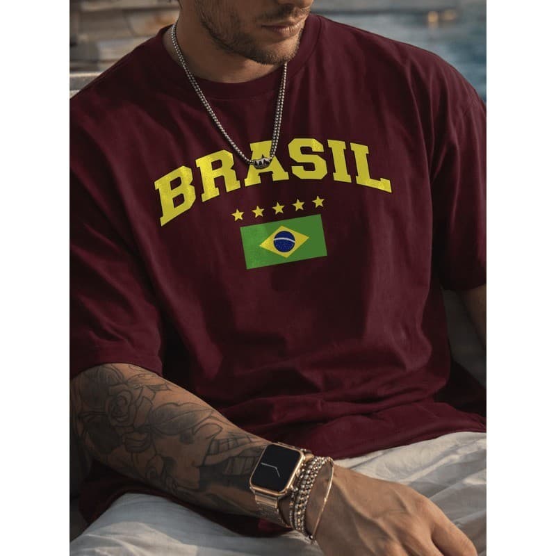 Camisa Camiseta Masculina Estampada Brasil 100% Algodão
