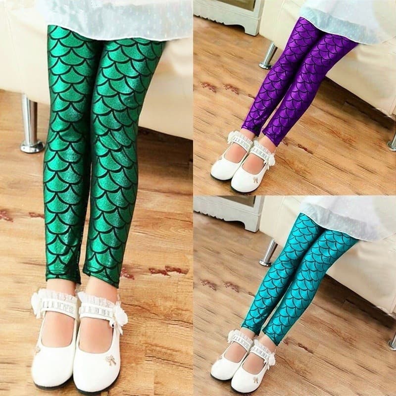 Leggings femininas estampadas sereia/cor/brilhante/pele, adequadas para meninas de 3 a 12 anos QOLN FK1S KCIF