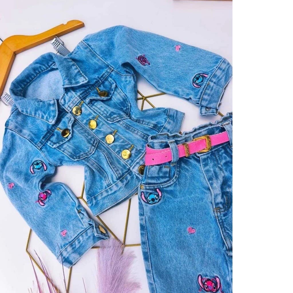Jaqueta Stitch jeans bordado infantil menina