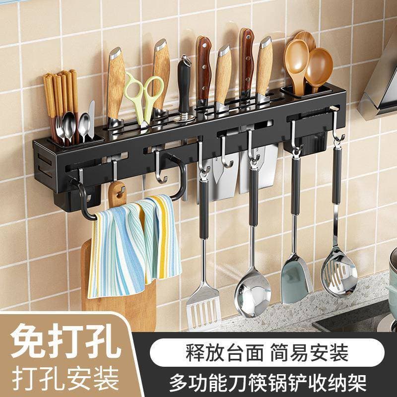 Preto faca de cozinha rack prateleira multifuncional pauzinhos tubo faca rack de armazenamento fixado na parede faca de