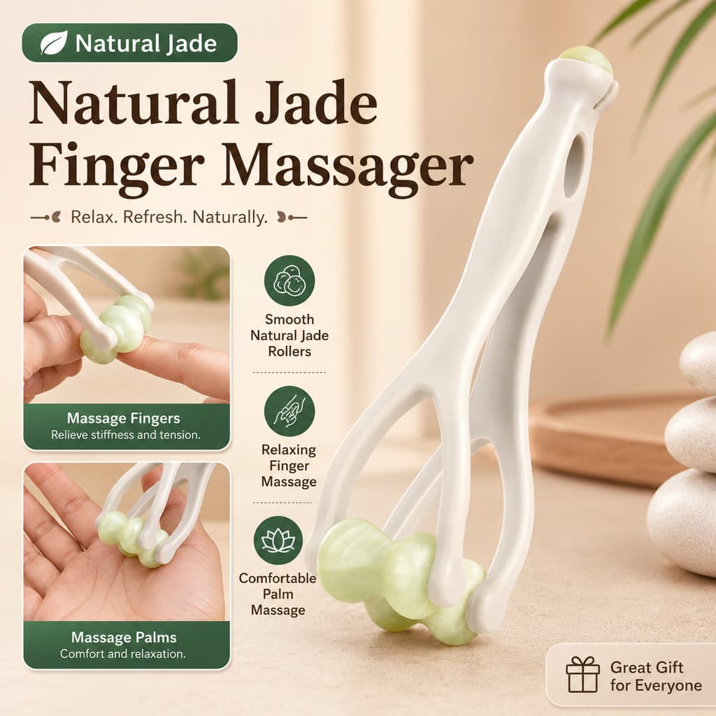 Massageador de Dedos em Jade Natural, Rolo de Massagem para as Mãos |   Ferramenta Portátil de Acupressão para Relaxamen