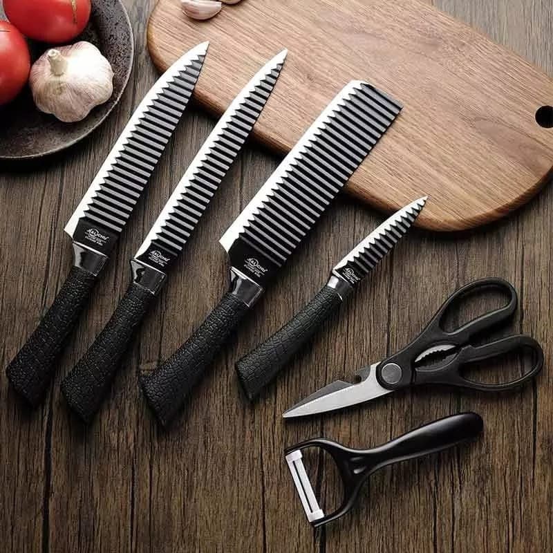 Conjunto De Facas Pretas Antiaderente 6 Peças Faca Do Chef E Descascador