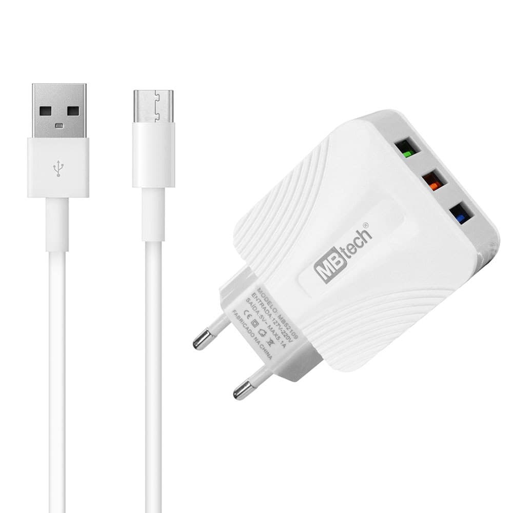 Carregador 3 Entradas Turbo Micro USB 5.1 Fonte Celular