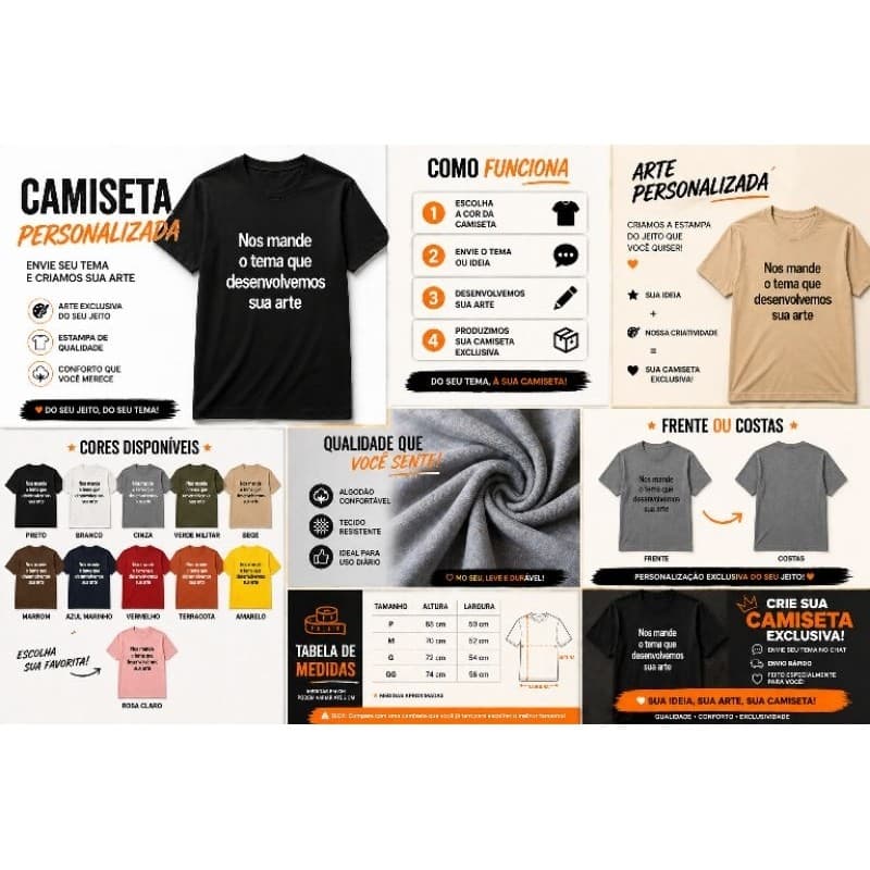 Camiseta Personalizada Plus Size G4 ao G5 Básica Estampada Uniforme Empresa Logo 100% Algodão