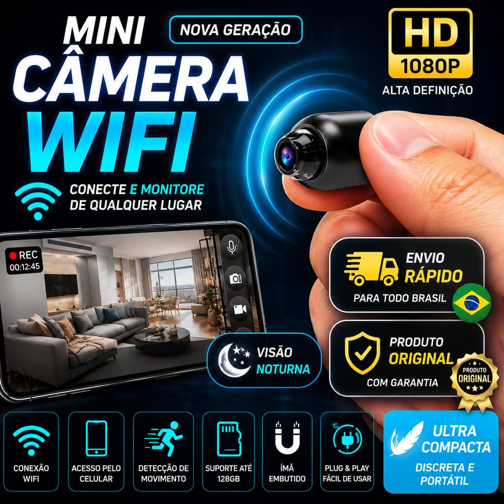 Câmera Mini X5 WiFi HD 1080P Sem Fio Visão Noturna Detecção Movimento Áudio Vídeo