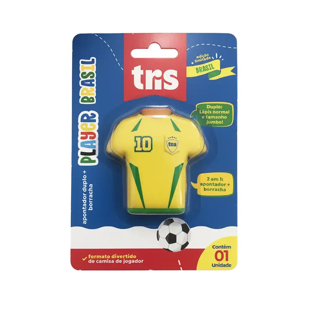 Apontador Tris Player Brasil Duplo com Borracha 914002