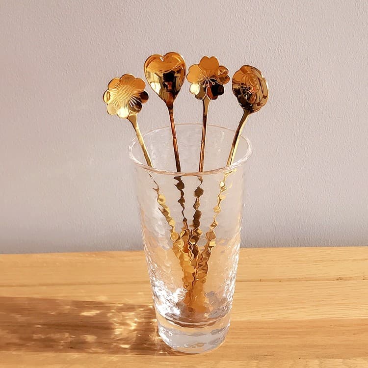 Colher de aço inoxidável flor de cerejeira dourada alça longa colher de utensílios de cozinha sopa criativa colher de ar