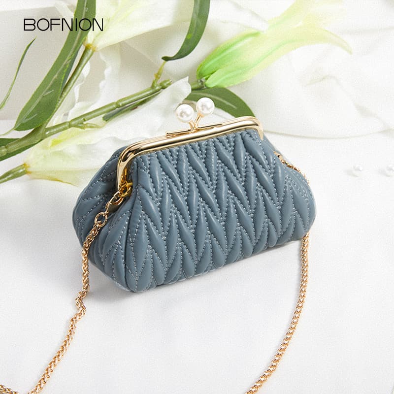 BOFNION novo estilo bolsa feminina Mini enrugado ombro corrente pele de carneiro nuvem Diagonal saco textura celebridade