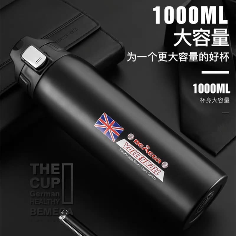 Bemega copo térmico de grande capacidade, 1L, tamanho grande, aço inoxidável, masculino, viagem ao ar livre, portátil, c