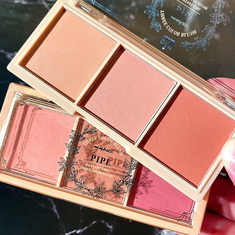 Blush de três cores leite chá cor pêssego Rouge sol vermelho paleta natural Nude maquiagem baixa saturação todos os grau