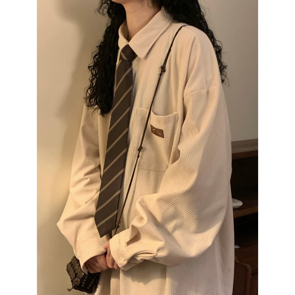 Naga caseiro primavera outono japonês Retro estilo Preppy veludo cor sólida camisa de fundo interior camisa de manga com