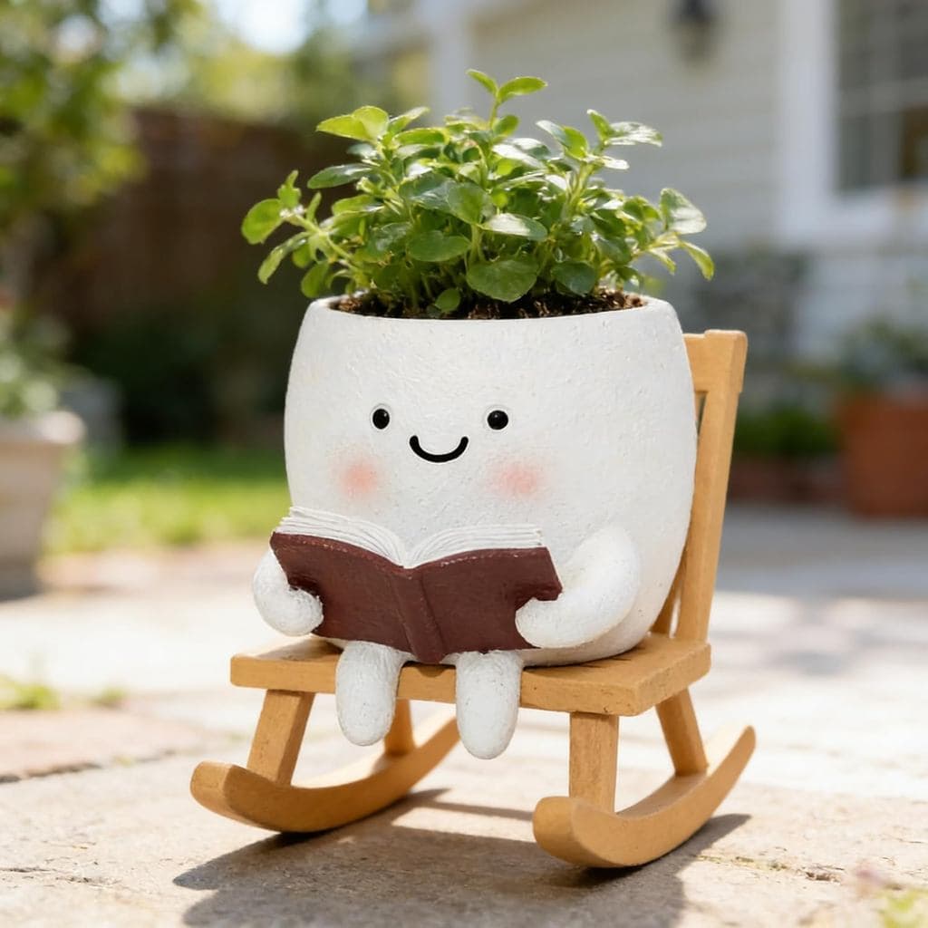 Vaso de Plantas em Forma de Cadeira de Balanço com Rosto Sorridente para Plantas de Interior e Exterior, Vasos de Flores