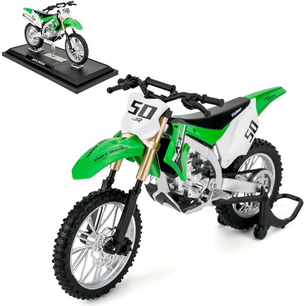 Carro de Brinquedo Compatível com o Modelo de Motocicleta de Corrida Kawasaki KX450 1:12, Brinquedo Colecionável de Meta