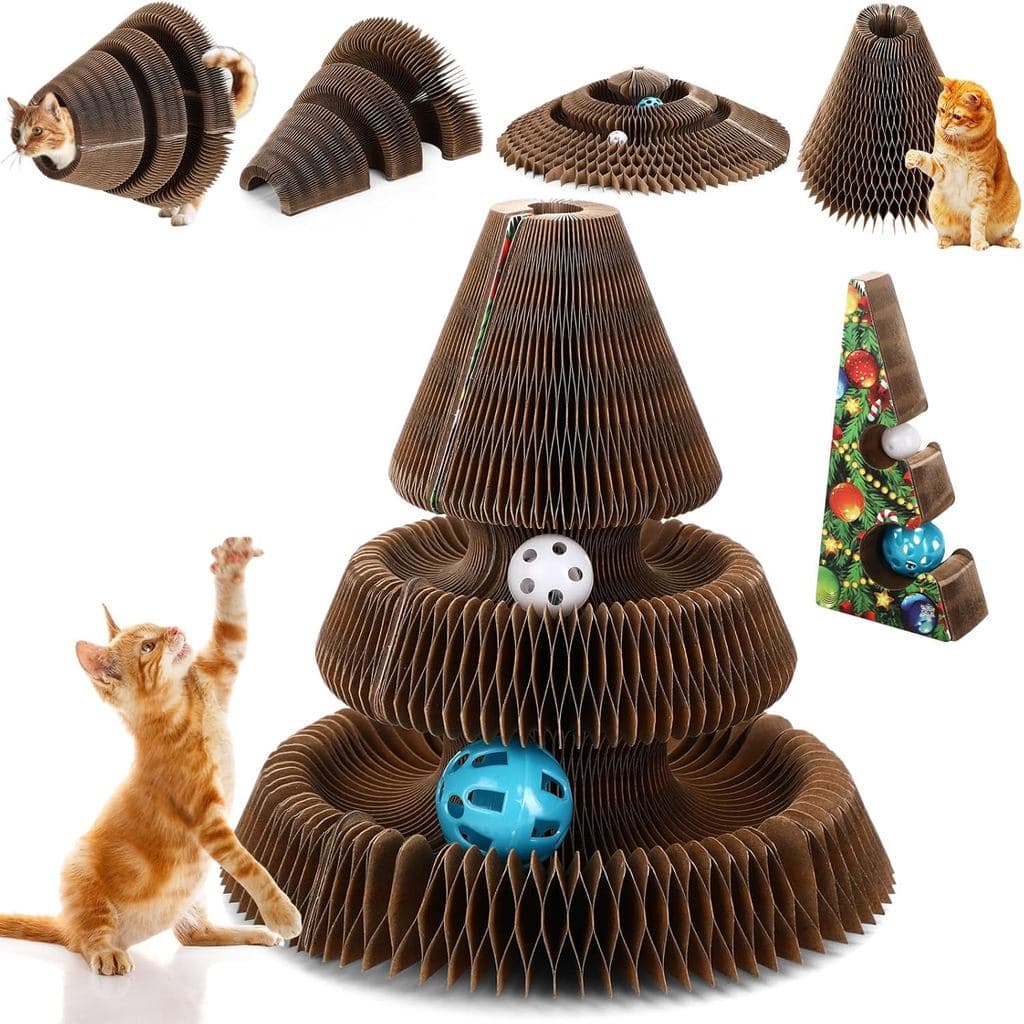 Soulchen Tábua Arranhadora para Gatos em Forma de Árvore de Natal com Órgão Mágico, Brinquedo Combinável para Gatos, Arr