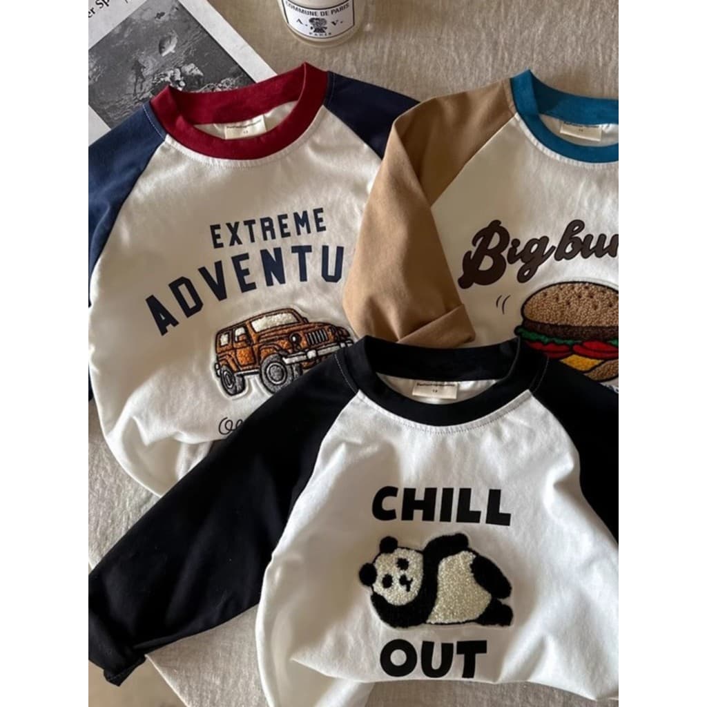 2024 novo estilo primavera outono roupas remendo menino bebê manga comprida camiseta camisa de fundo da criança início d