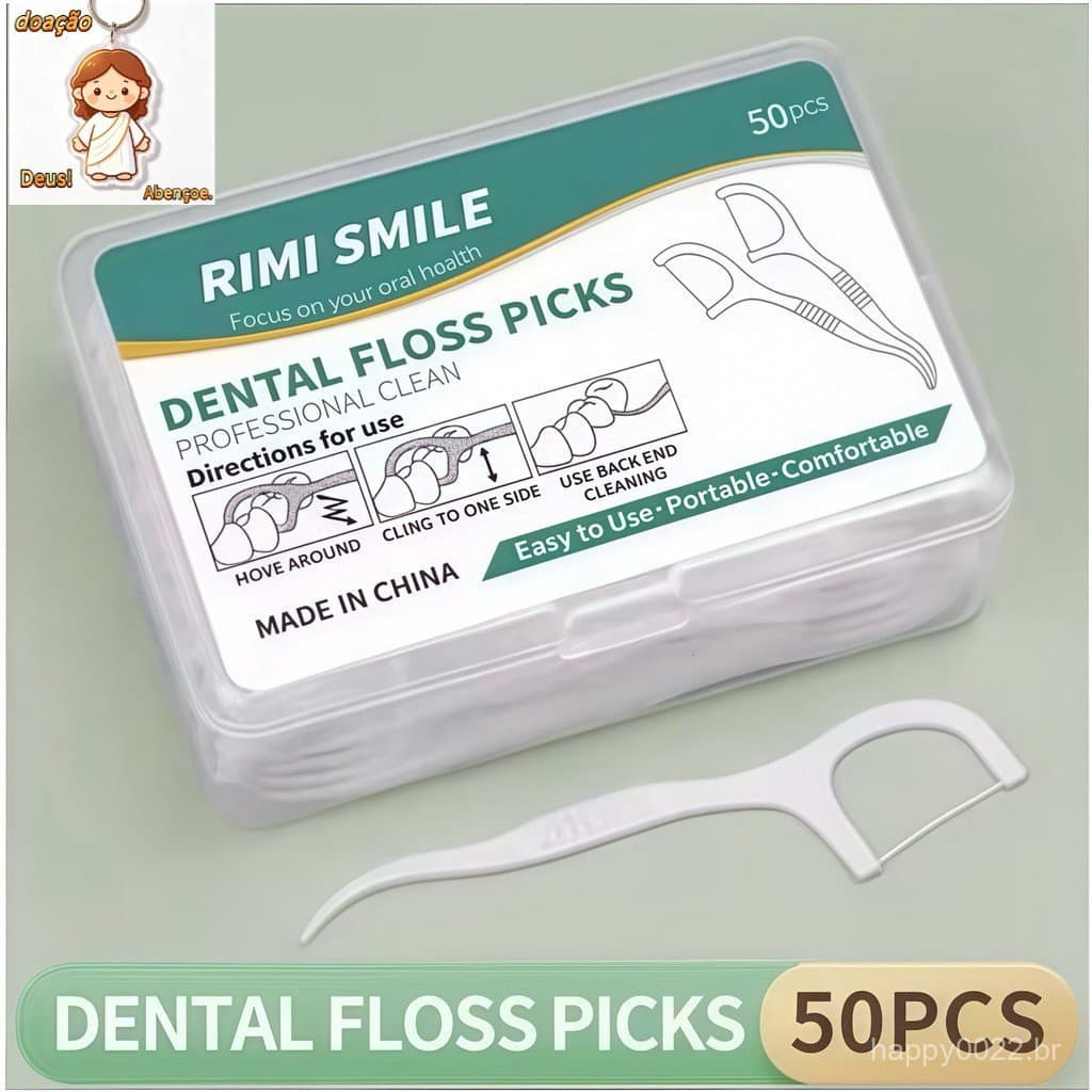Fio Dental com Cabo de Polímero 50 pçs Bastão de Limpeza de Dentes Anti-quebra Professional Care（Dar chaveiro）