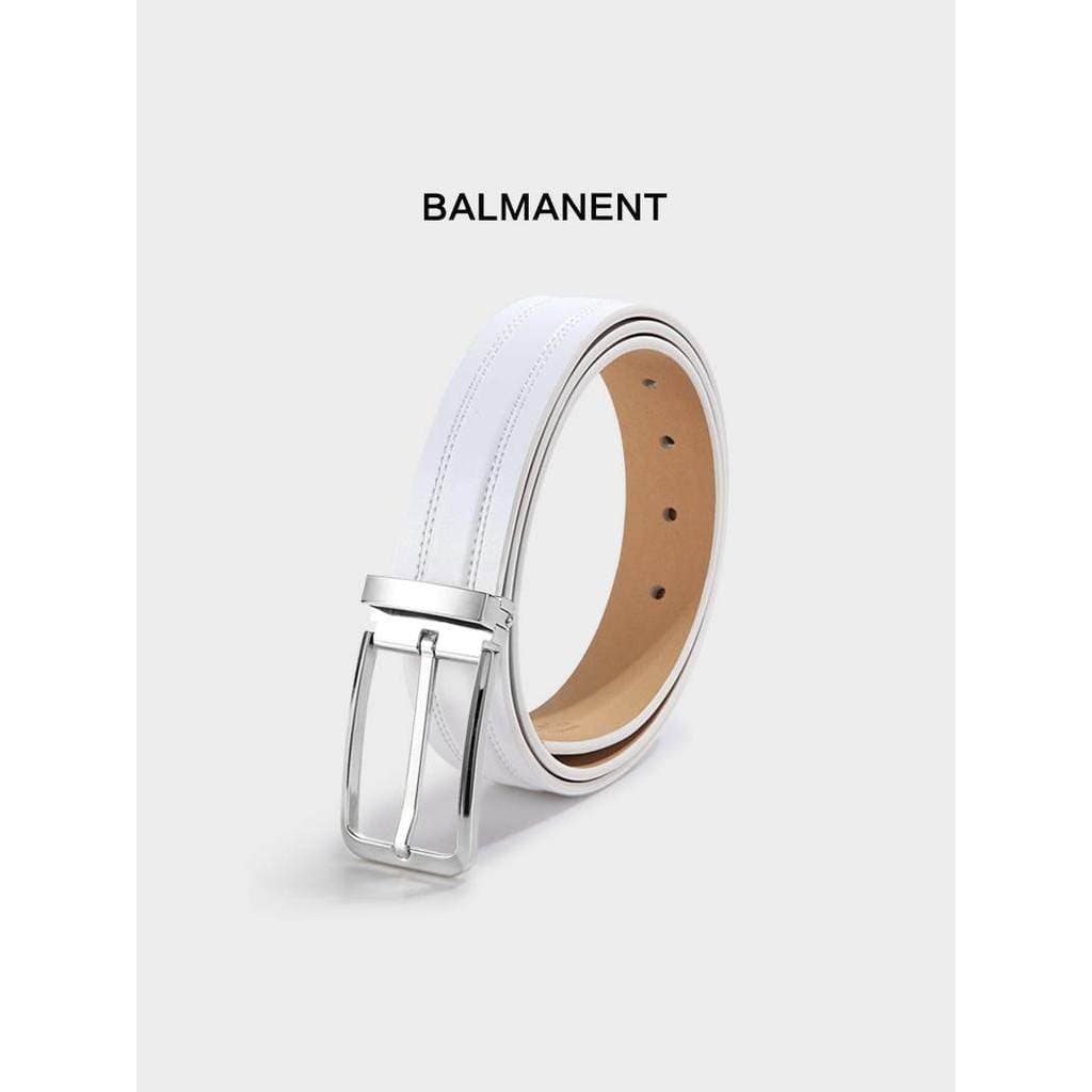 Cinto de couro Casual na moda cinto branco masculino couro genuíno pino fivela calças jovens cinto presente cinto de gol